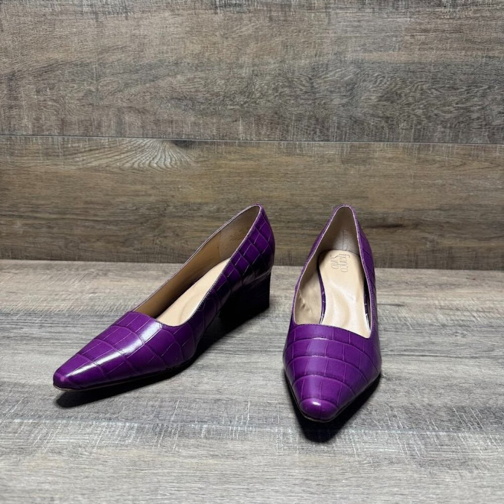 Franco Sarto Samira Violet Embossed Leather Pointed Toe Heels Women's Size 9.5